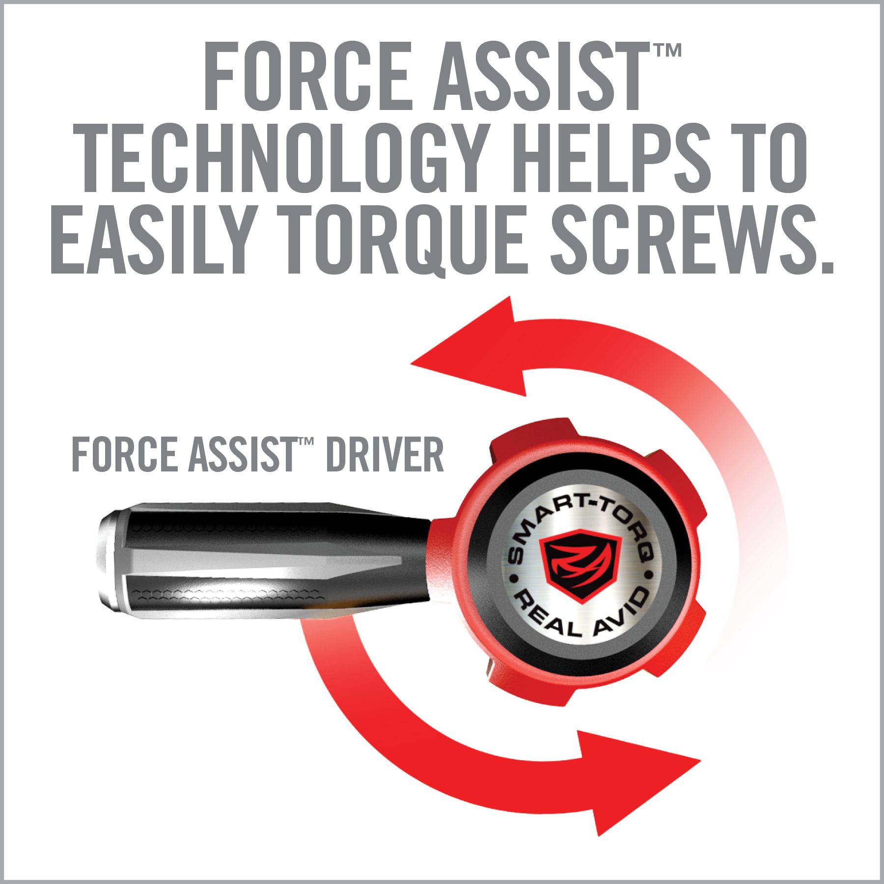 an advertisement for force assist technology helps to easily drive screws