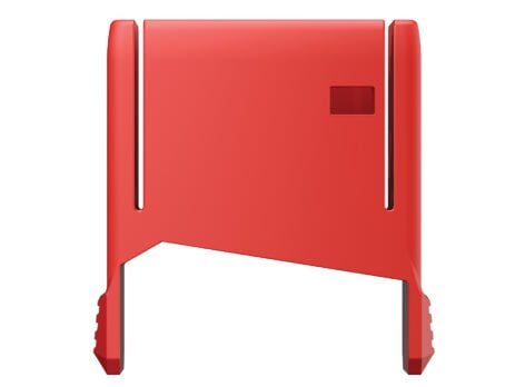 a red bed frame with a square hole in the middle