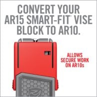 a red suitcase with the words, convert your ari smart - fit vise block to ar10