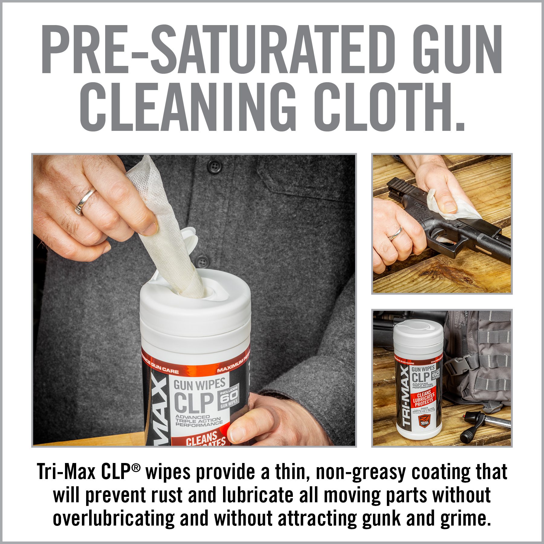 a poster with instructions on how to use gun cleaning cloth