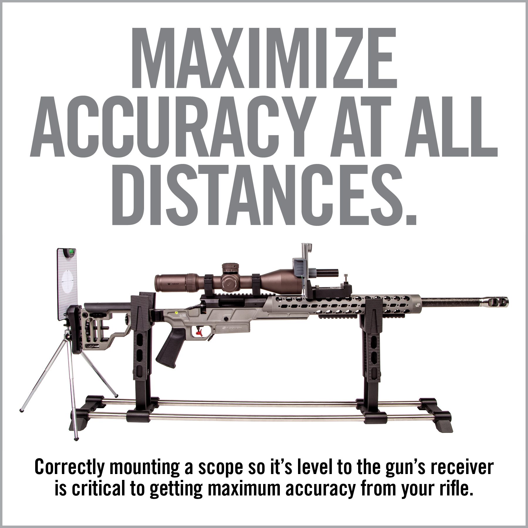 an advertisement for a gun that says,'minimize acuracy at all distances correctly mounting scopes