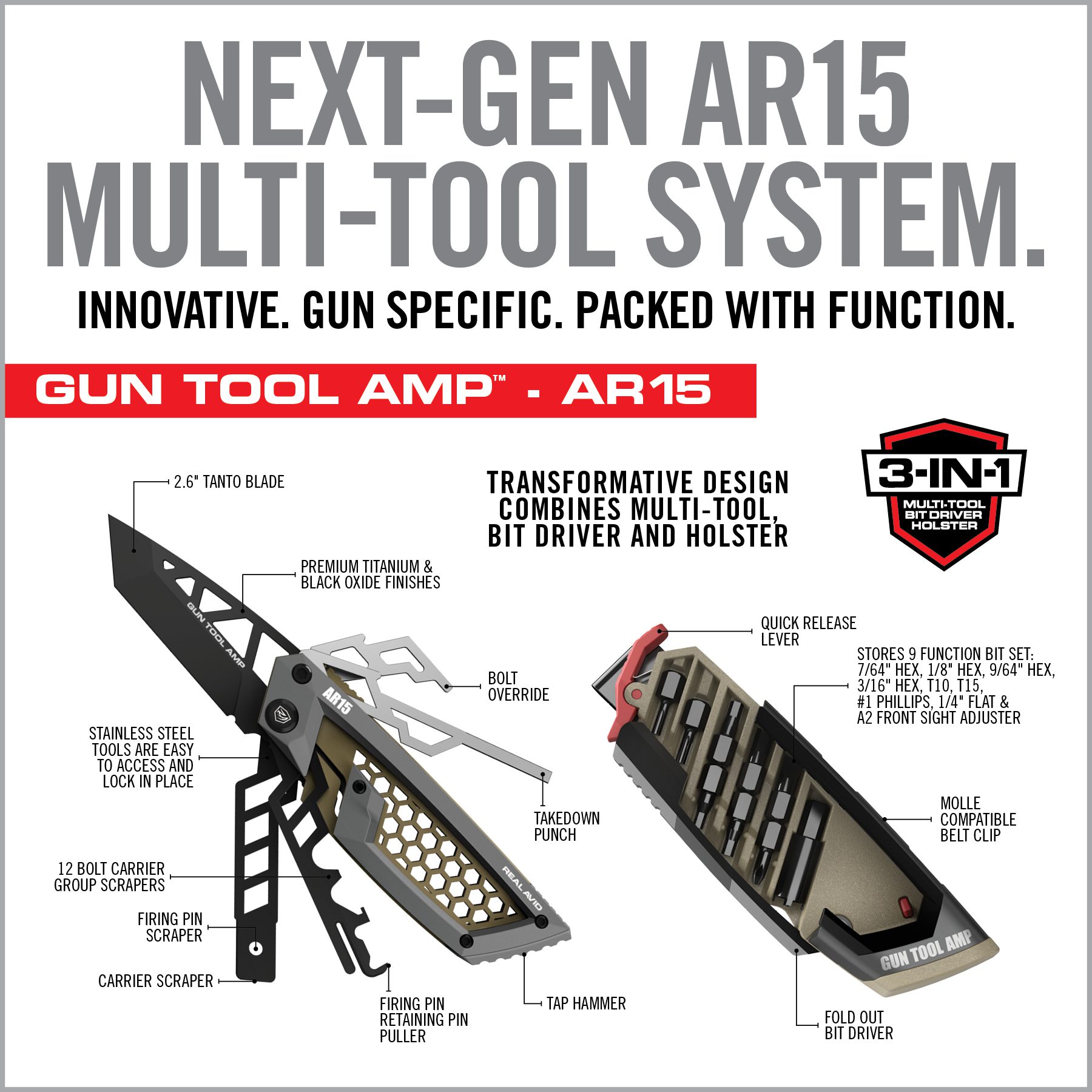 an advertisement for the next gen ar 15 multi tool system