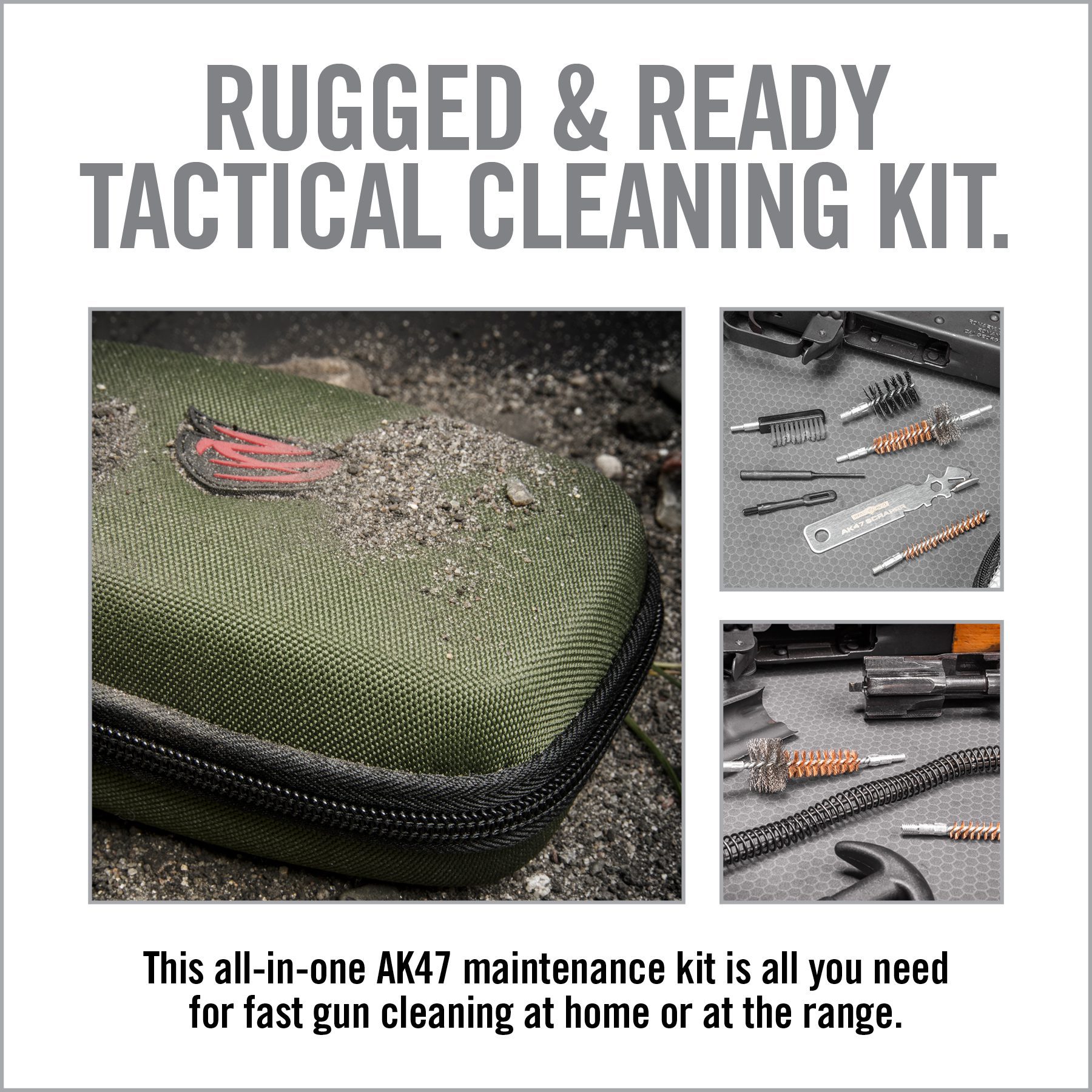 the rugged & ready tactical cleaning kit is in its original packaging