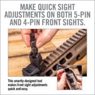 an advertisement for a gun that is being used to make quick sight adjustments on both 5 - pin and