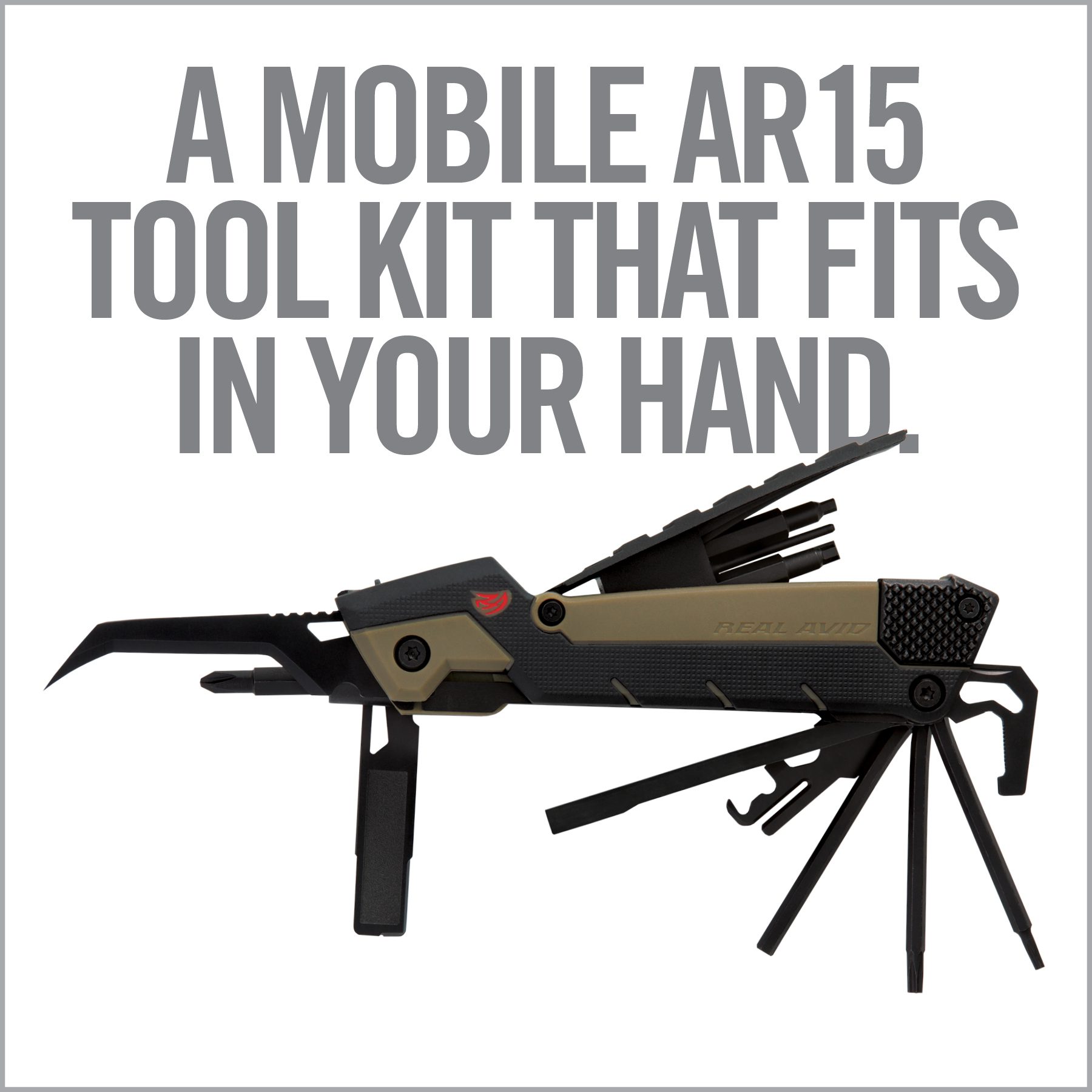 an advertisement for a tool kit that fits in your hand